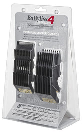 box with Baybyliss premium clipper guards set 8 size - gold & black color 074108446336