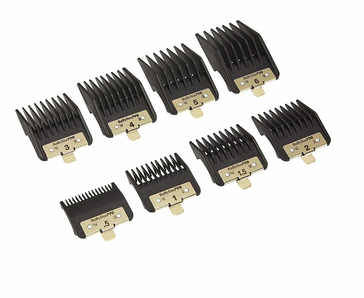 Set 8 size comb guards babyliss 4 barbers - Baybyliss premium clipper guards set 8 size - gold &amp; black color 074108446336
