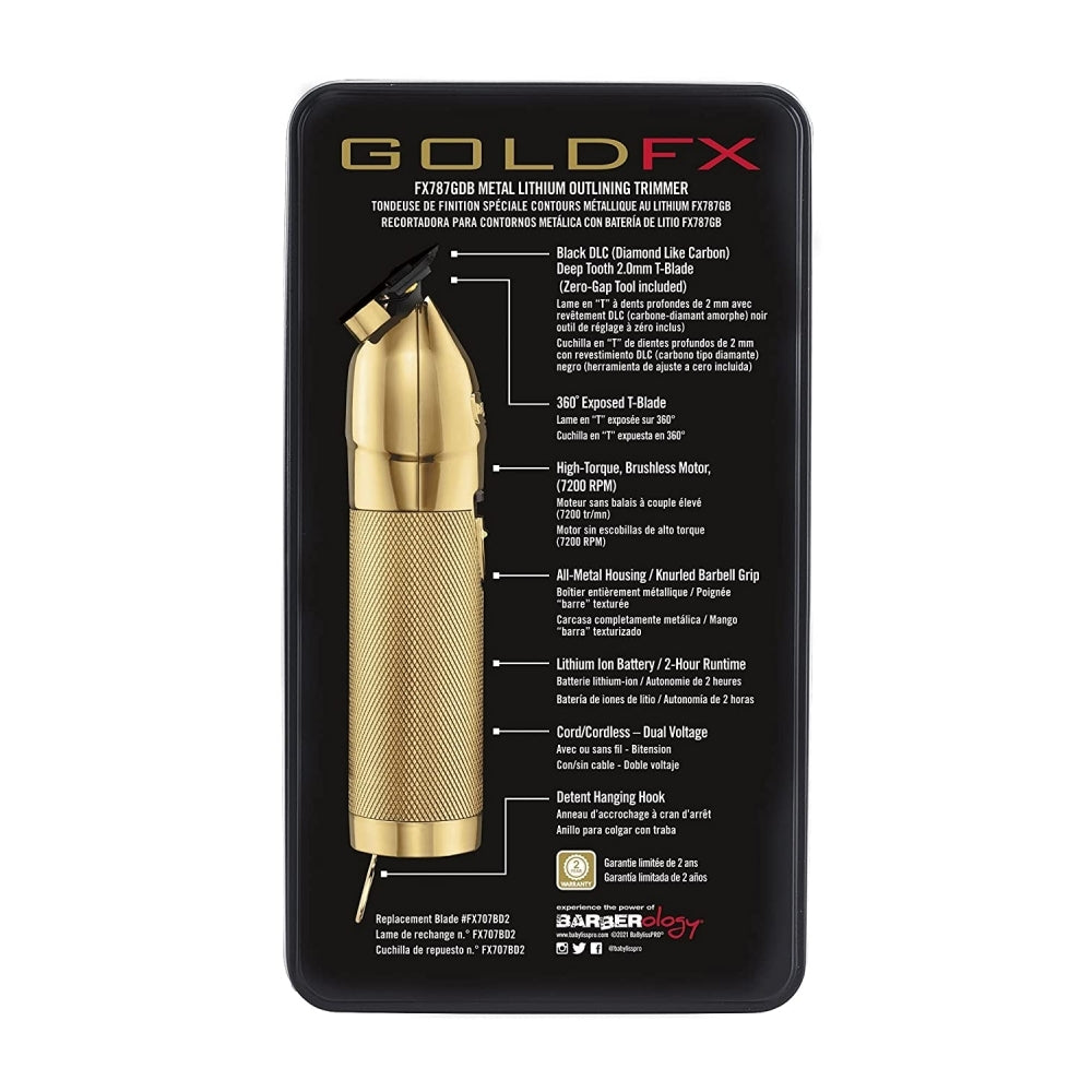 BaBylissPRO MetalFX Series -  GoldFx Metal Lithium Outlining Trimmer 360 Expose T-Blade (FX787GDB)