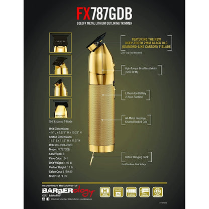 BaBylissPRO MetalFX Series -  GoldFx Metal Lithium Outlining Trimmer 360 Expose T-Blade (FX787GDB)