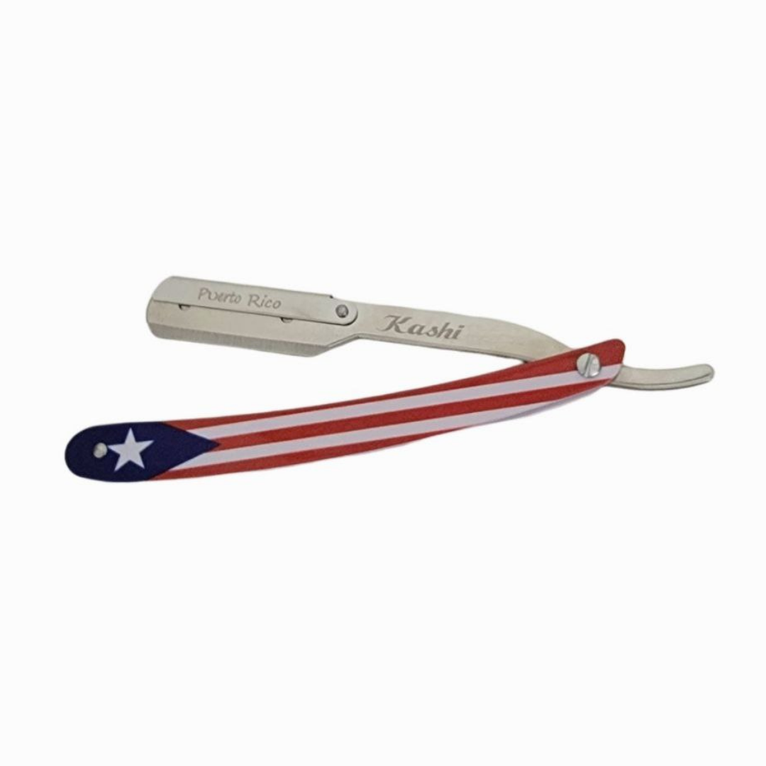 Kashi R-118PR Professional  Straight Razors Blade Puerto Rico Flag Design