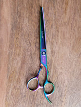 Kashi Professional Cutting Hair Shears SR-570 Rainbow Color - Japanese Steel 7 inch