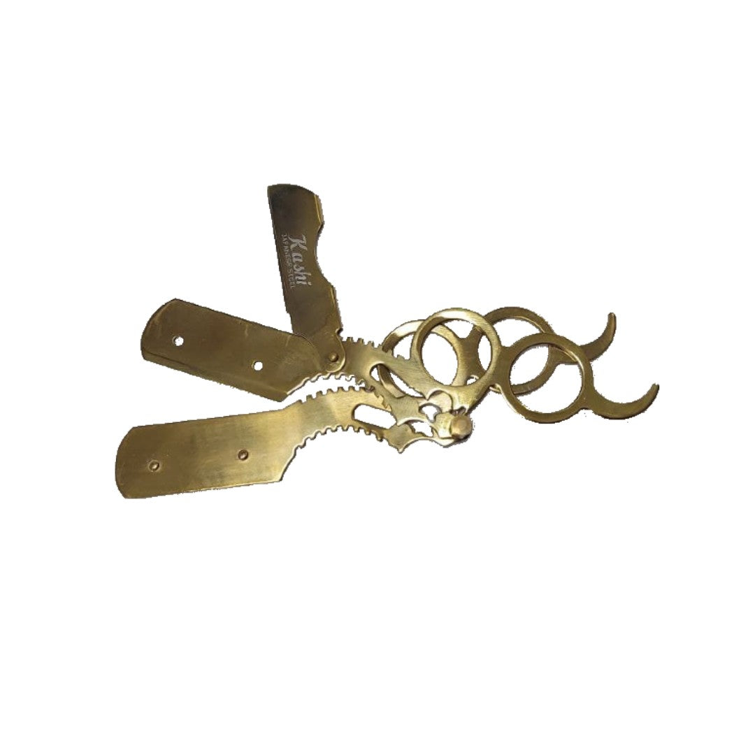 Kashi RG-211 Barber Straight Edge Shaving Razor Double Finger Ring Gold Color