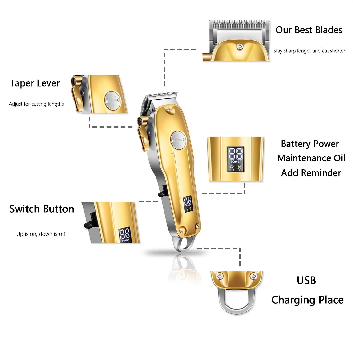 Kemei KM 1986 + PG Professional Cordless Hair Clipper | Trimmer 🔥 Gold Color,
