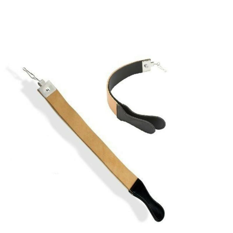 Leather Strop for Straight Razor Honing, Shaving Strap Beige and Black color