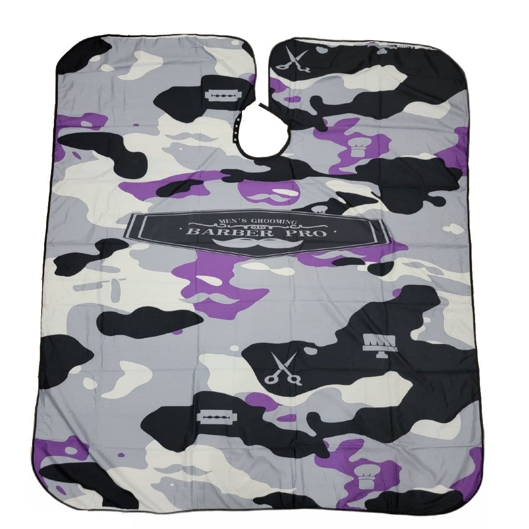 Capa Profesional de Peluquería para Caballero, Talla Única, Estampado Camuflaje Morado y Gris