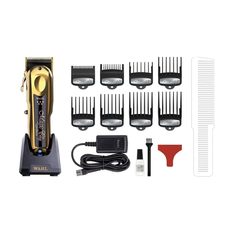 look at everything that comes inside the box the box of the wahl hair clipper magic clip gold
